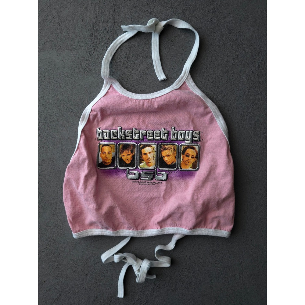 Vintage 2000s Backstreet Boys Halter Top M Pink Y2K Pop Band Tee Winterland